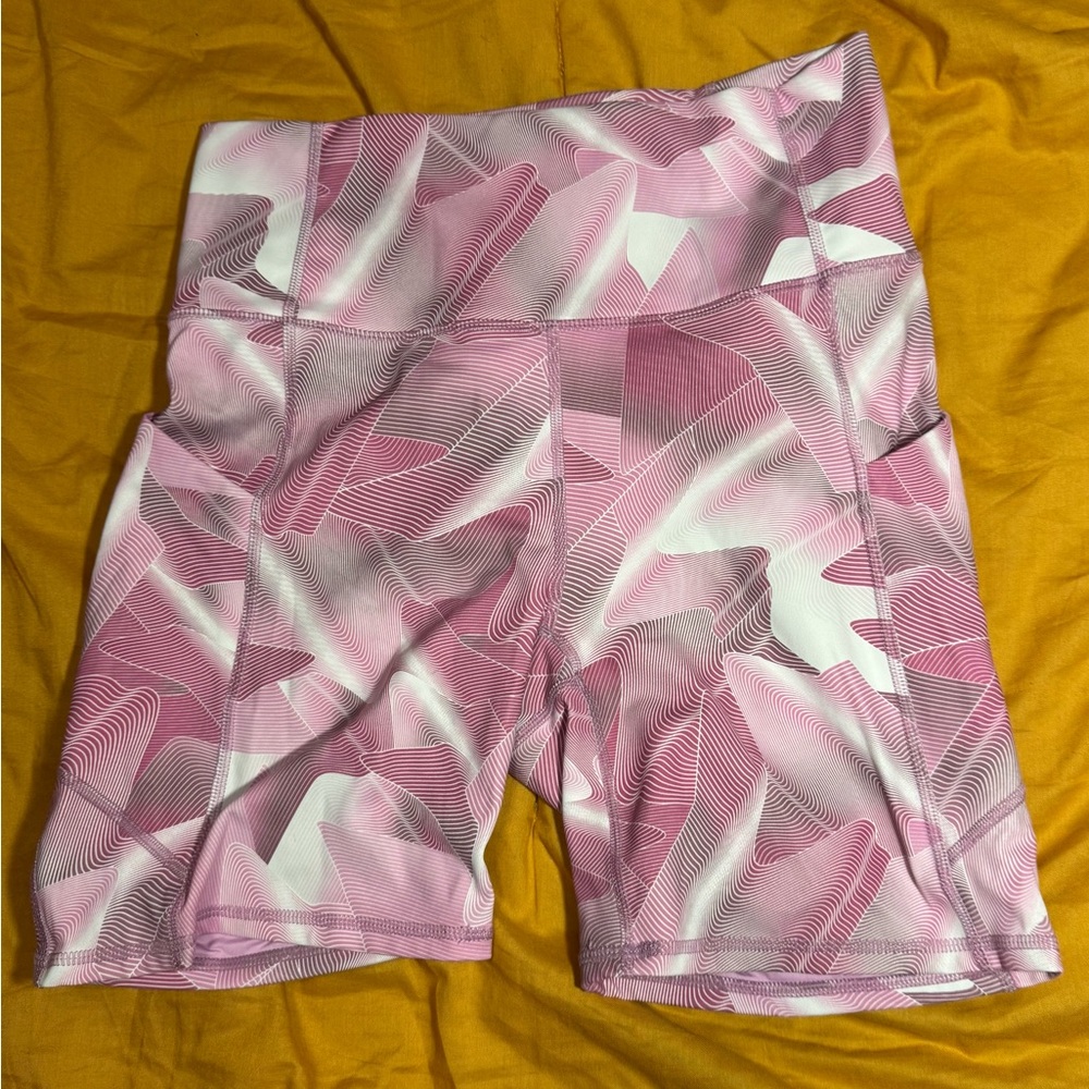 Fabletics Pink And White Patterned Bike Shorts - image 1